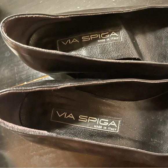 Via Spiga Square Toe Leather Black Heels Sz 9 Made in Italy Vintagr 90s - Picture 4 of 11
